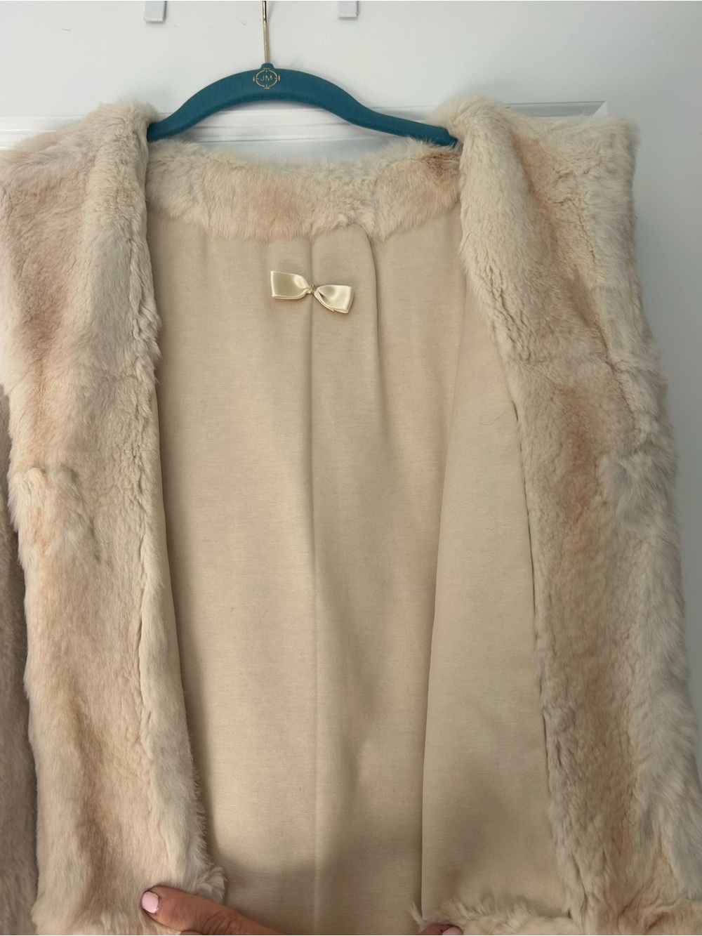 Beige Rabbit Fur Vest - Plush Sleeveless Jacket - Picture 2 of 4